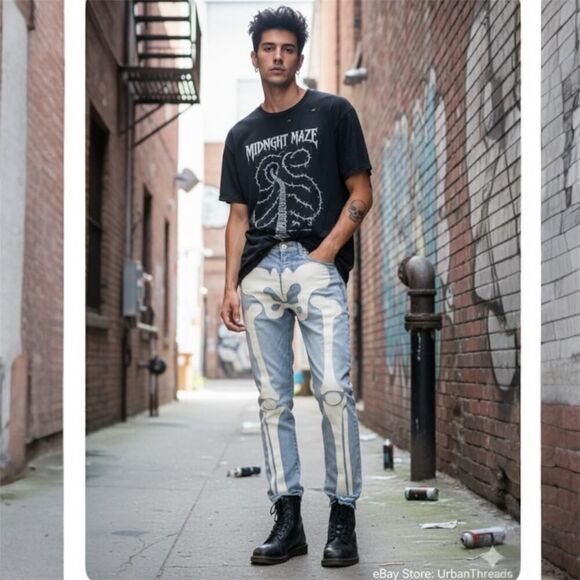 MNML Other - MNML Skeleton Bones Men's Denim Jeans
SZ 31x36 Streetwear Grunge Goth Edgy
Punk